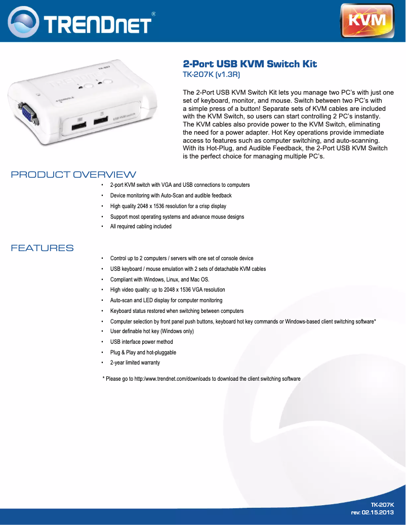 Page 1 of the manual Brochure TRENDnet TK-207K