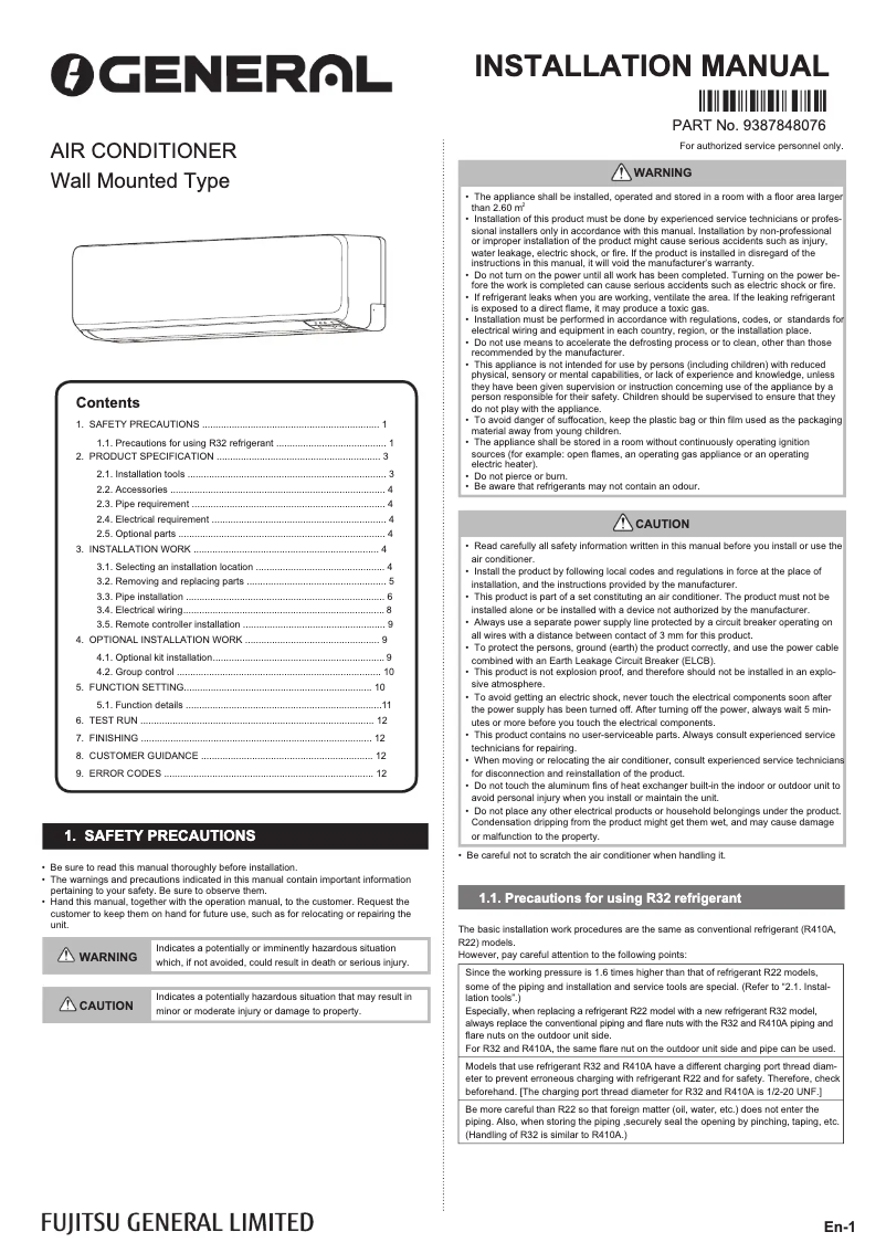 Image de la première page du manuel de l'appareil ASGG18CPTB-B