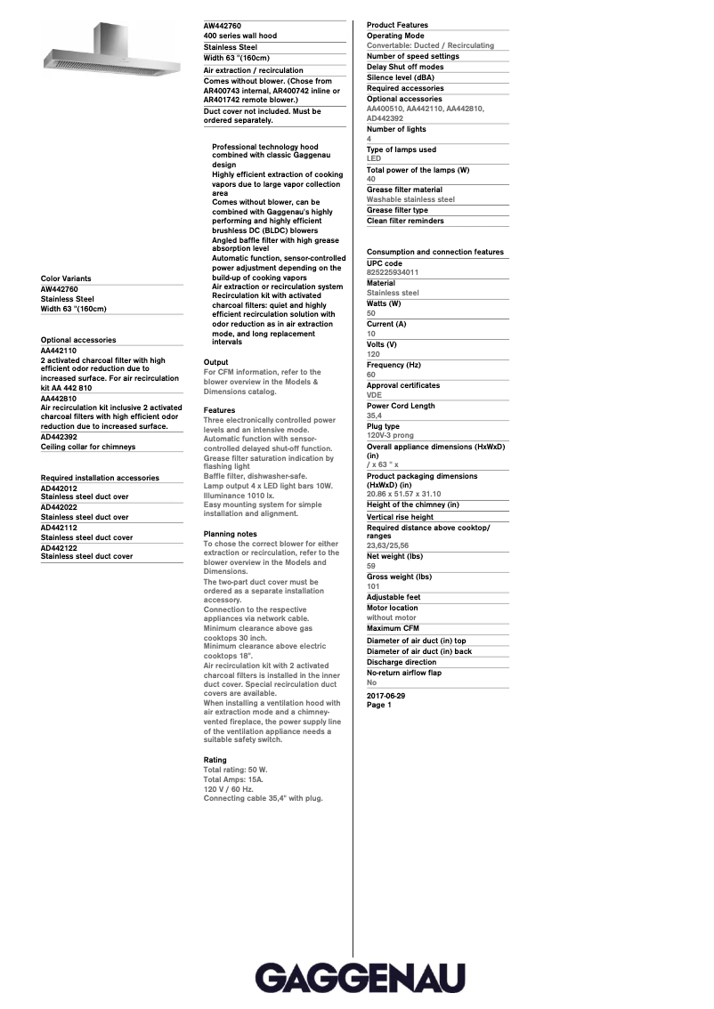 First page image of the manual for AW 442 760