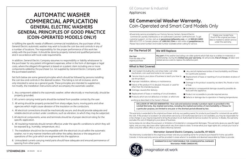 First page image of the manual for WCCN2050FWC