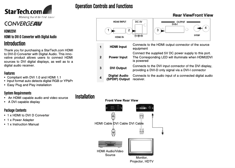 First page image of the manual for HDMI2DVI
