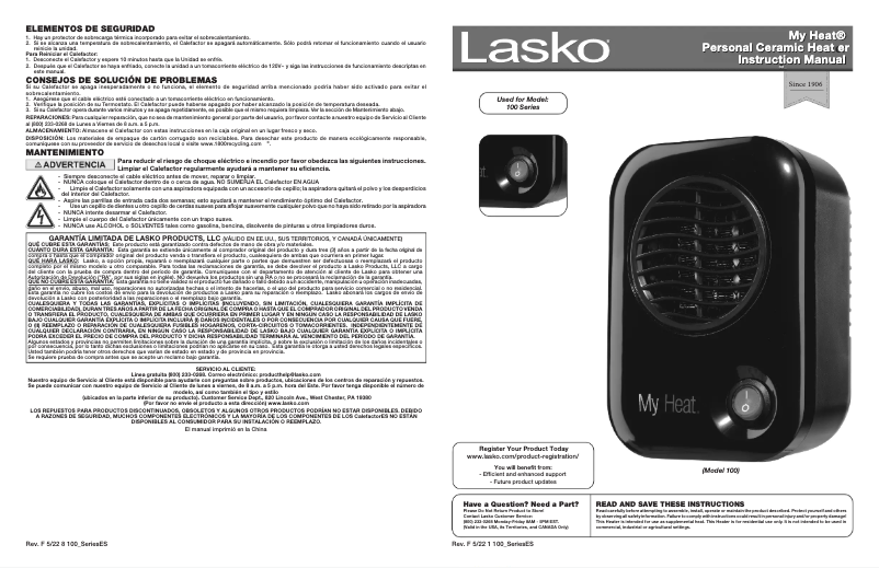 Page 1 of the manual Use and Maintenance Manual Lasko MyHeat 101