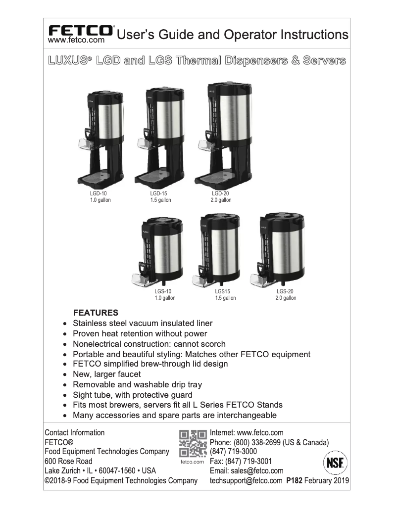Page 1 of the manual User Manual Fetco Luxus L4D-20TLA