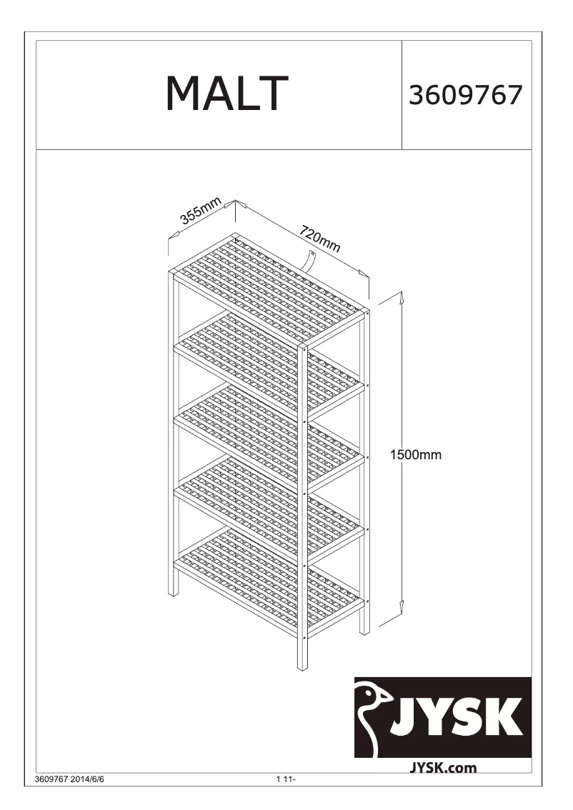 Page 1 of the manual User Manual JYSK Malt (72x150x36)