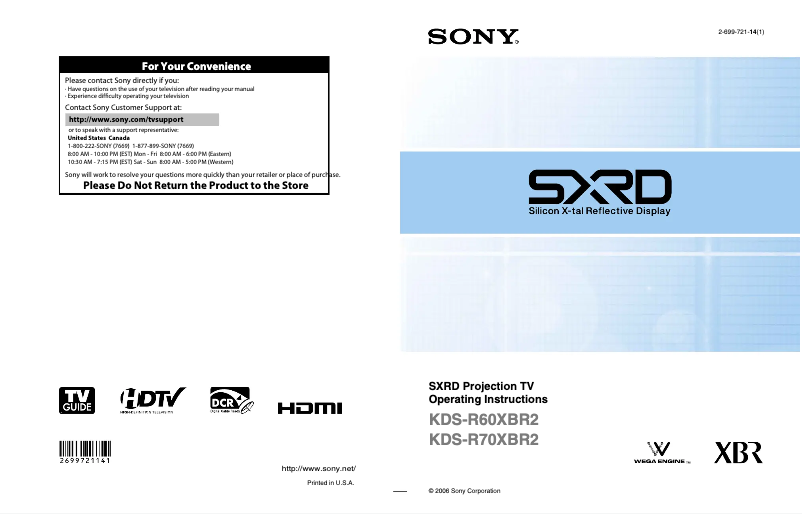 Page 1 of the manual User Manual Sony KDS-R60XBR2