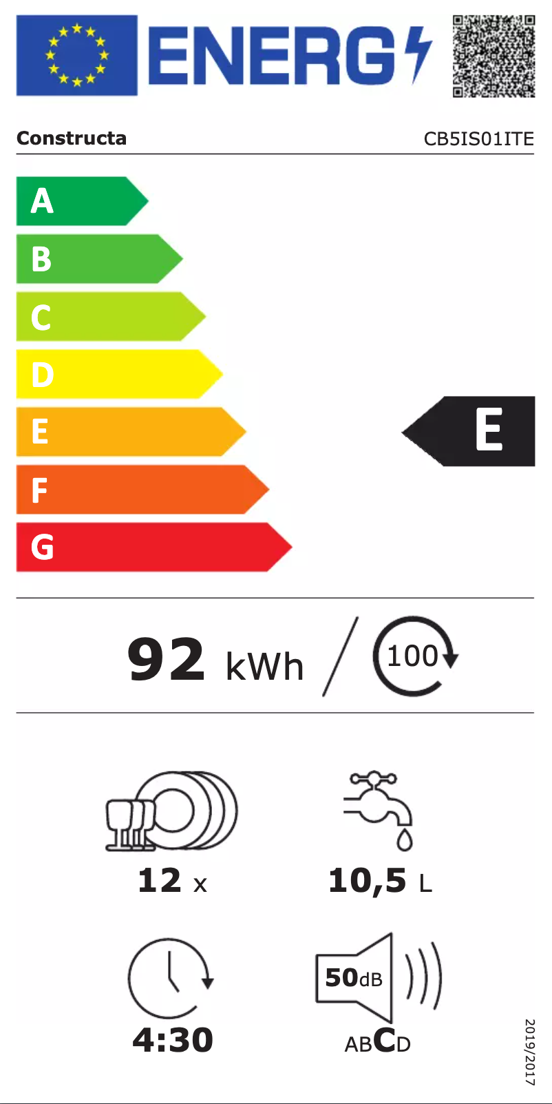 Page 1 of the manual Energy Label Constructa CB5IS01ITE