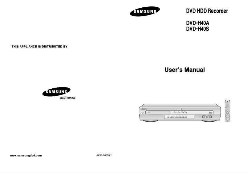 Page 1 of the manual User Manual Samsung DVD-H40A