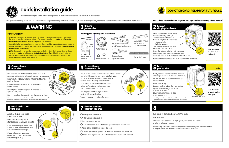 First page image of the manual for GFWR4805FRR