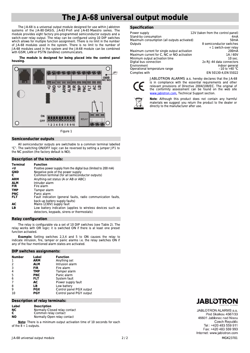 First page image of the manual for JA-68