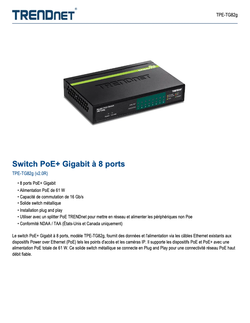 First page image of the manual for TPE-TG82g