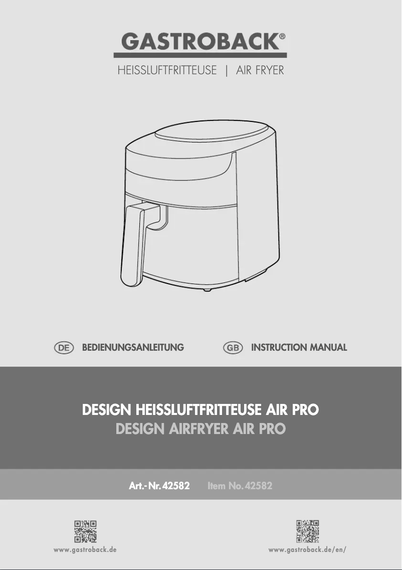 Page 1 of the manual User Manual Gastroback Design Air Pro 42582