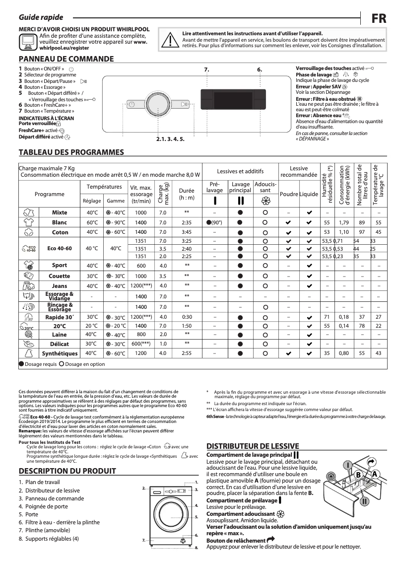 Page 1 of the manual Use and Maintenance Manual Whirlpool FFS 7438 W EE