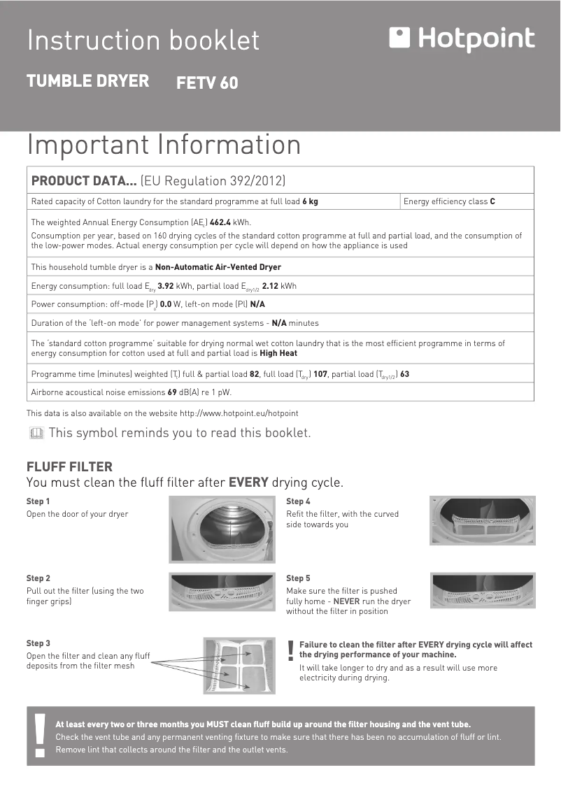 Page 1 of the manual User Manual Hotpoint FETV 60C P (UK)