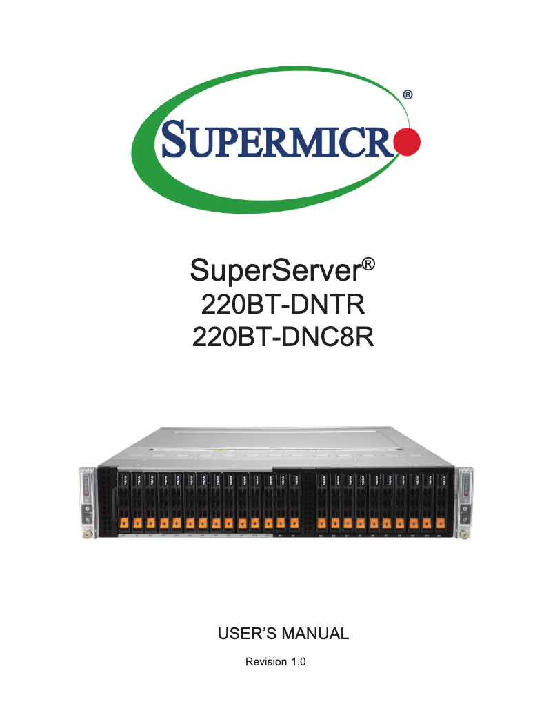 First page image of the manual for SuperServer SYS-220BT-DNC8R