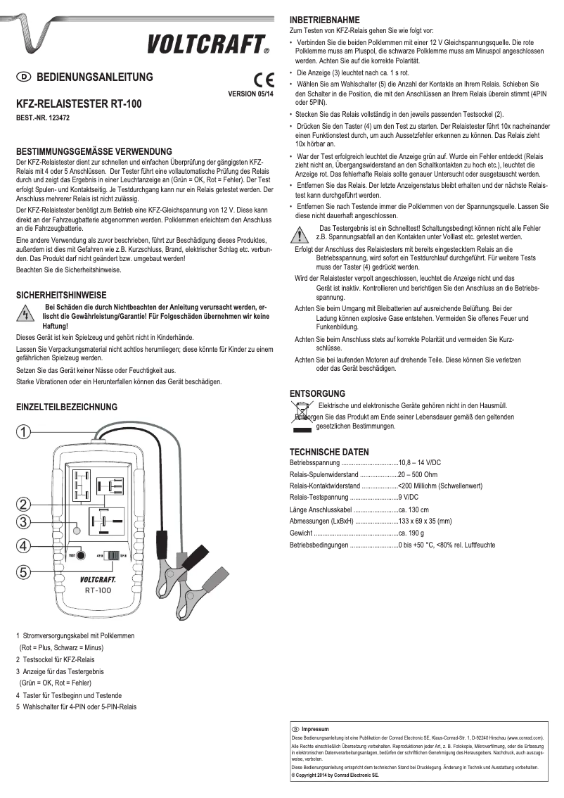 Page 1 of the manual User Manual Voltcraft RT-100