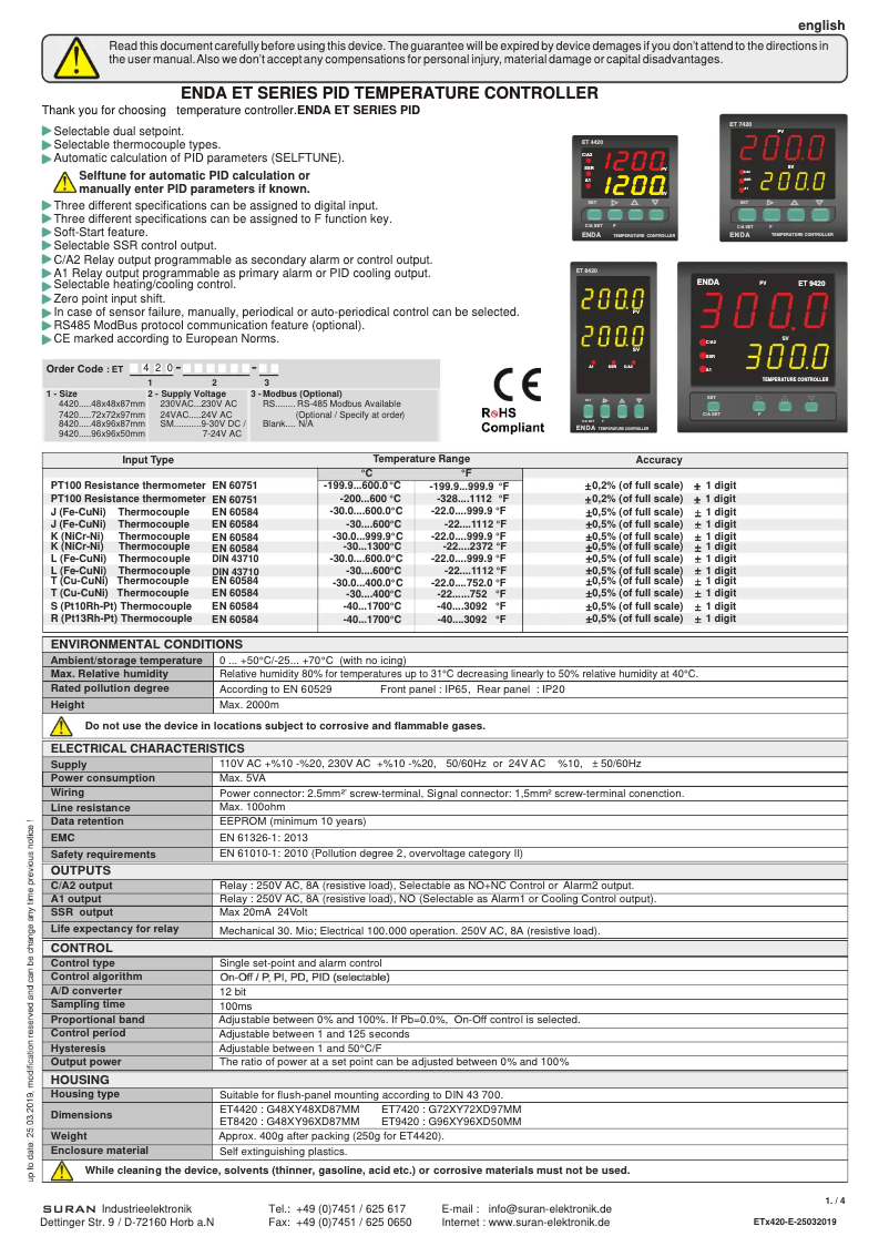 First page image of the manual for ET4420