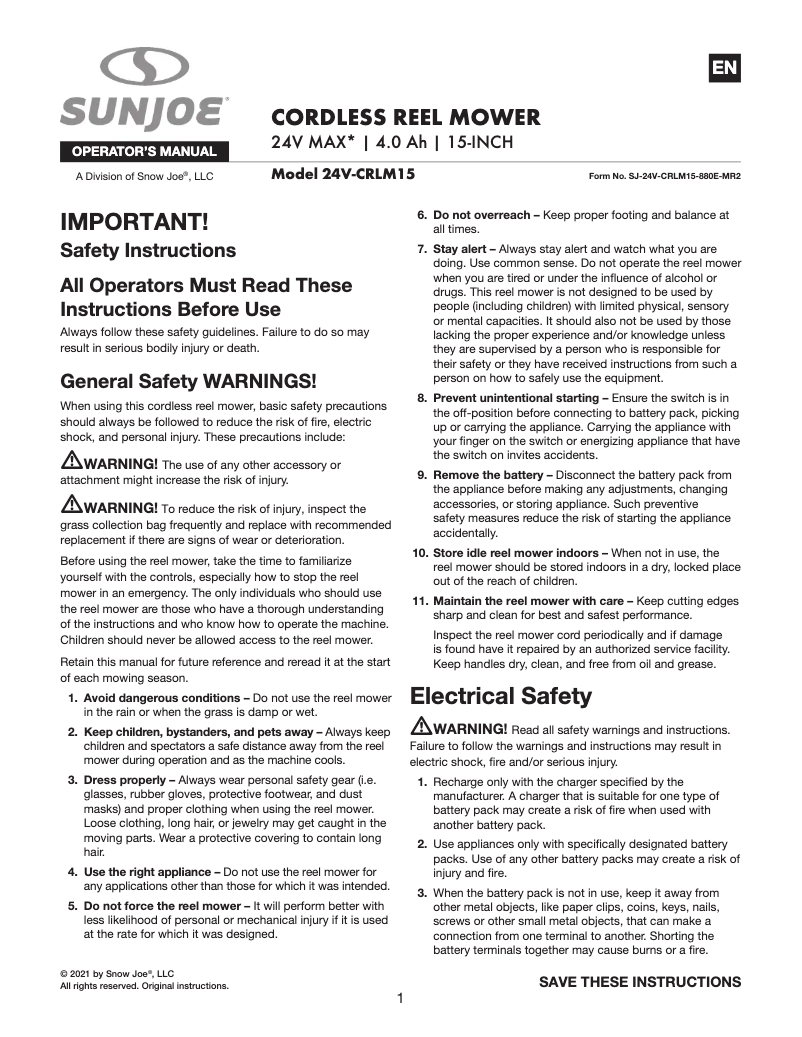 First page image of the manual for 24V-CRLM15