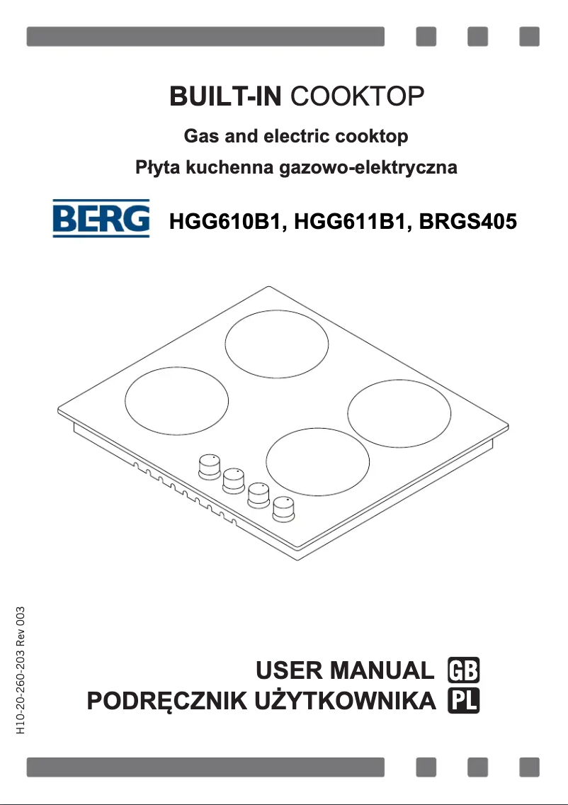 Page 1 of the manual User Manual Berg HGG610B1