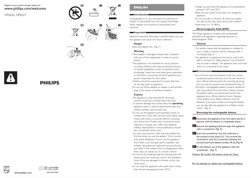 Page 1 of the manual User Manual Philips SatinSoft HP6522