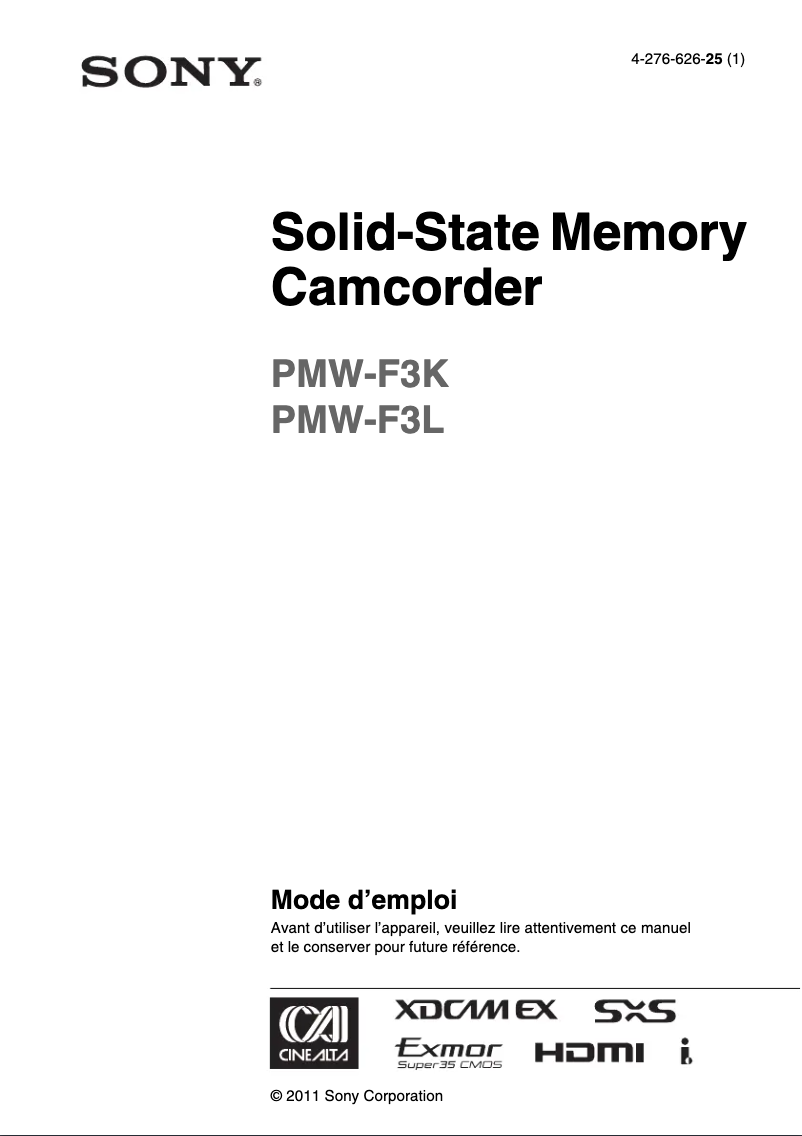 Page 1 of the manual User Manual Sony PMW-F3K