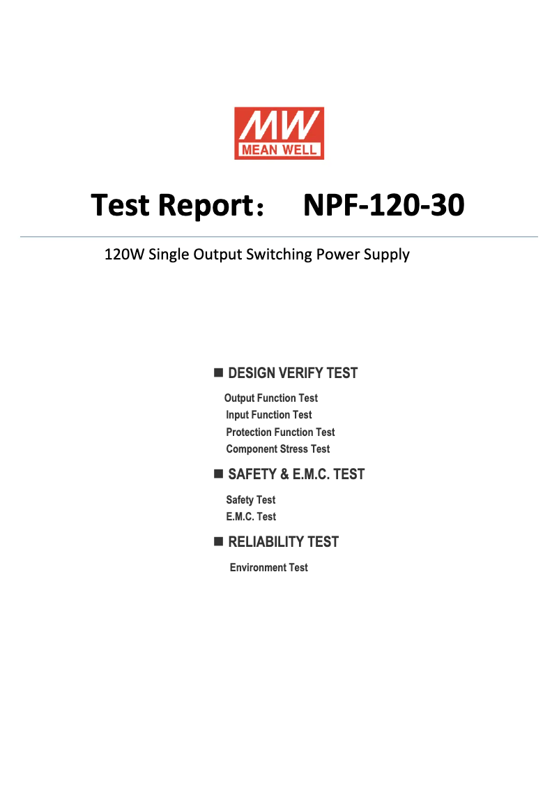Page 1 of the manual Technical Sheet Mean Well NPF-120-30
