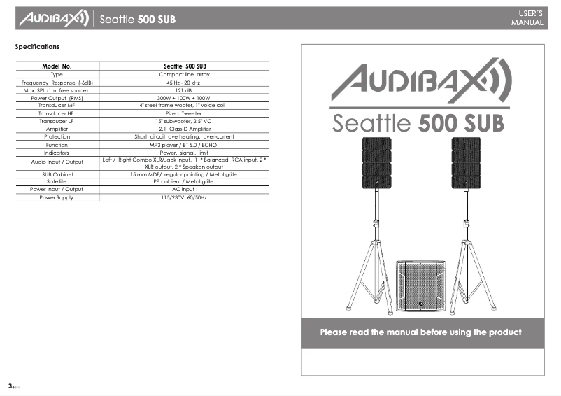 Page 1 of the manual User Manual Audibax Seattle 500