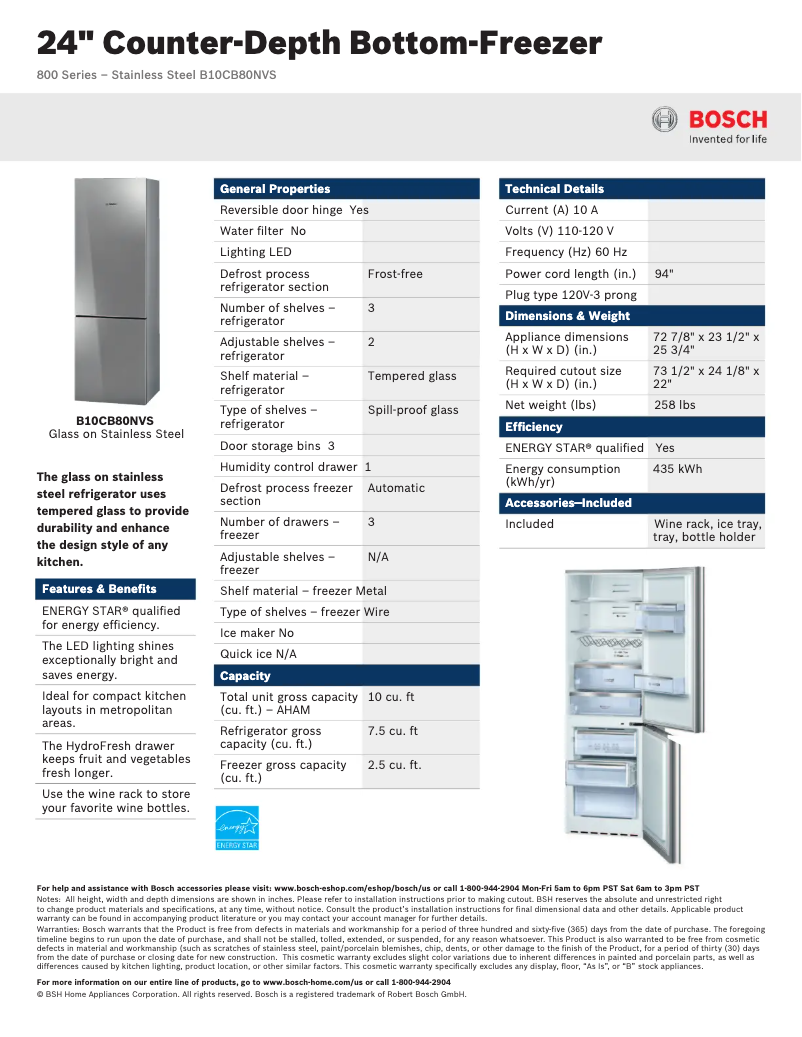Page 1 of the manual Technical Sheet Bosch B10CB80NVS