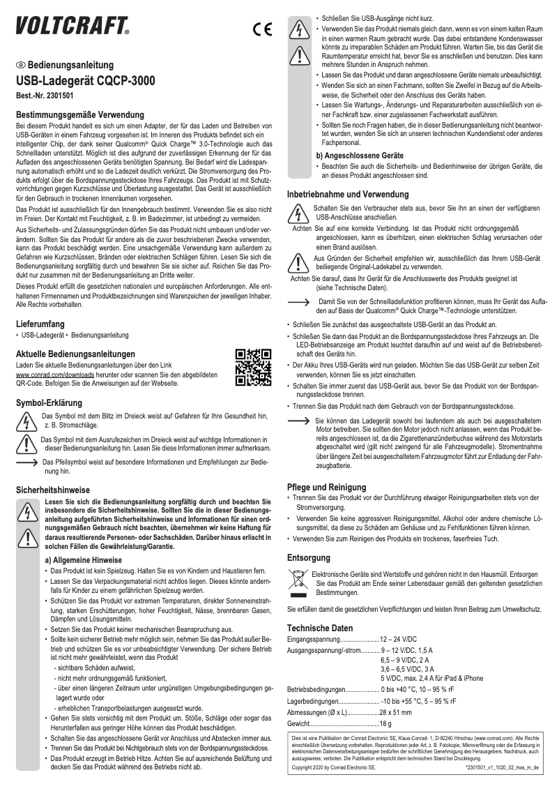 Page 1 of the manual User Manual Voltcraft CQCP-3000