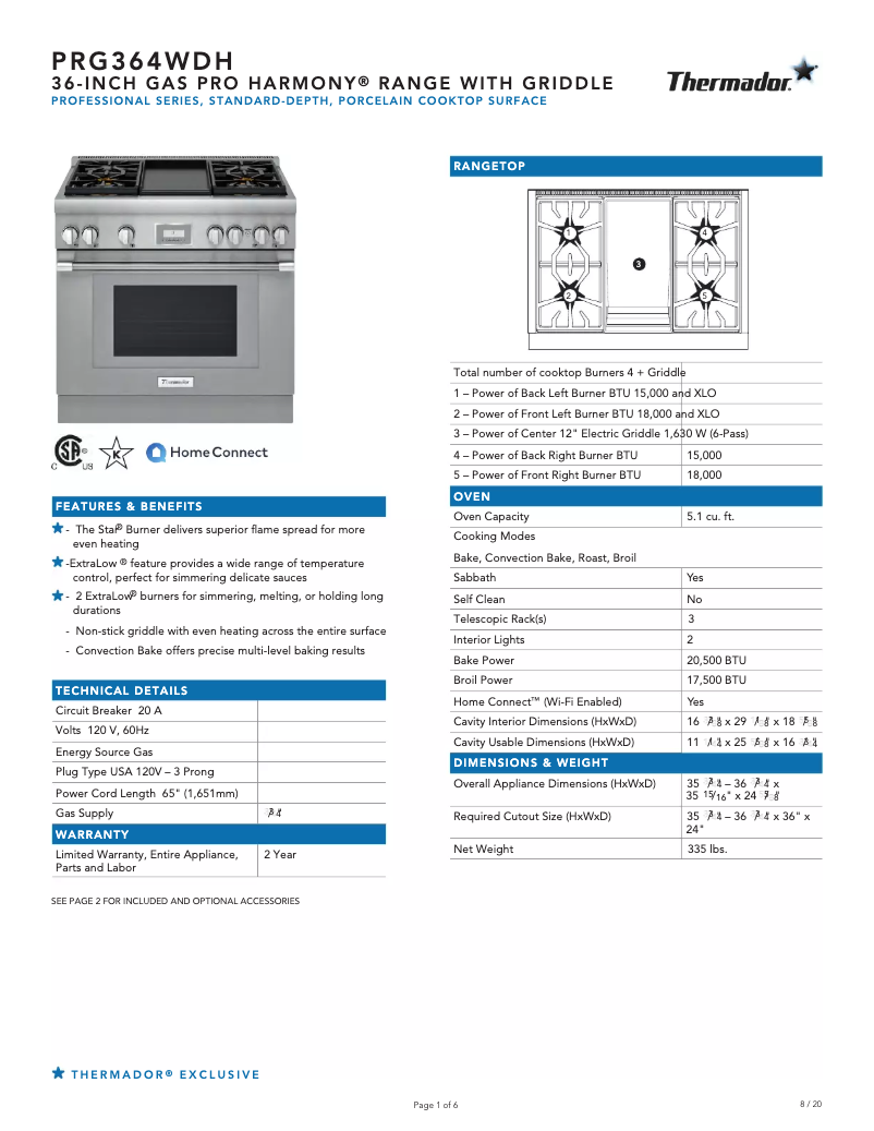 First page image of the manual for PRG364WDH