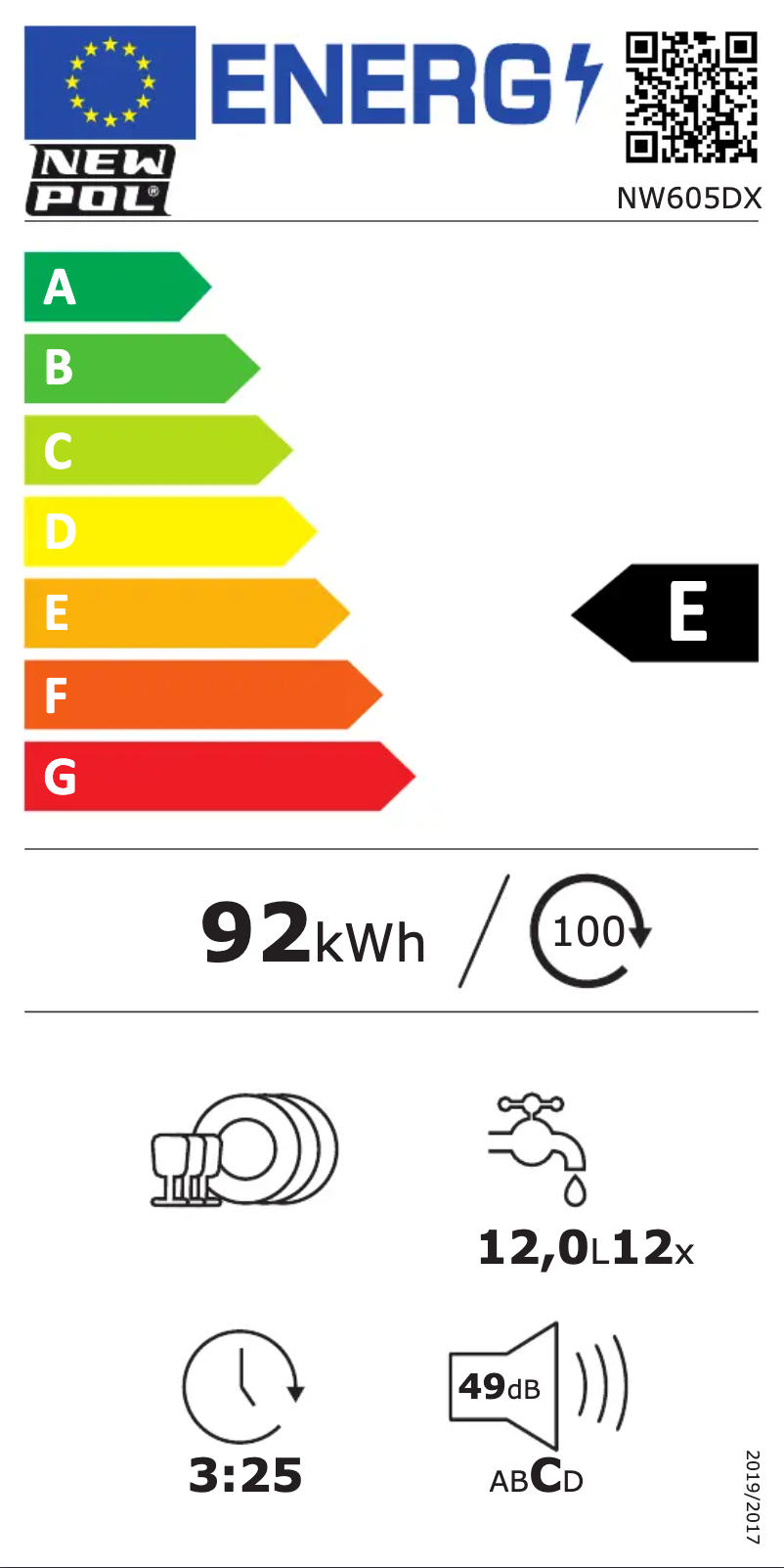 Page 1 of the manual Energy Label New Pol NW605DX