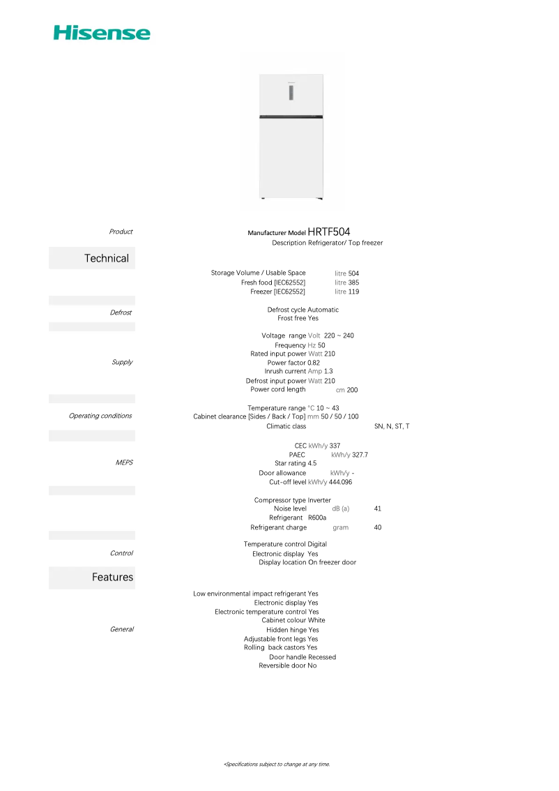 First page image of the manual for HRTF504