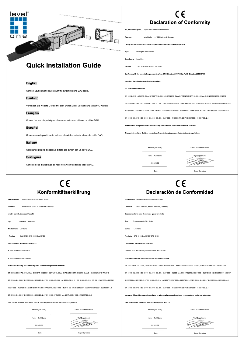 Page 1 of the manual User Manual LevelOne DAC-0101