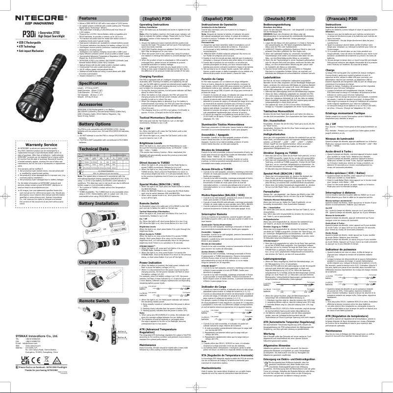Page 1 of the manual User Manual Nitecore P30i