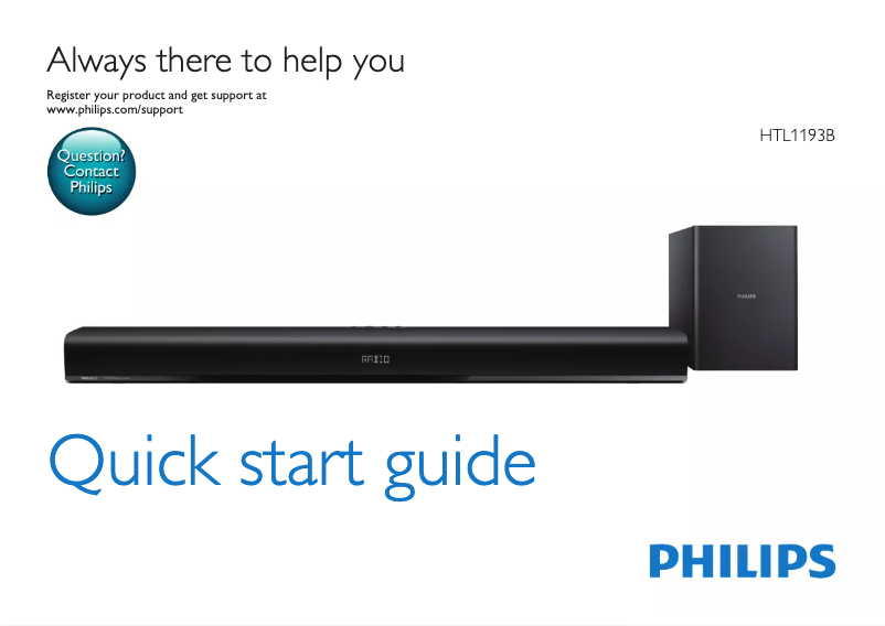 Page 1 of the manual Quick Start Guide Philips HTL1193B
