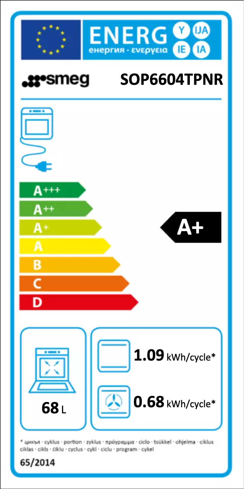 Page 1 of the manual Energy Label Smeg SOP6604TPNR