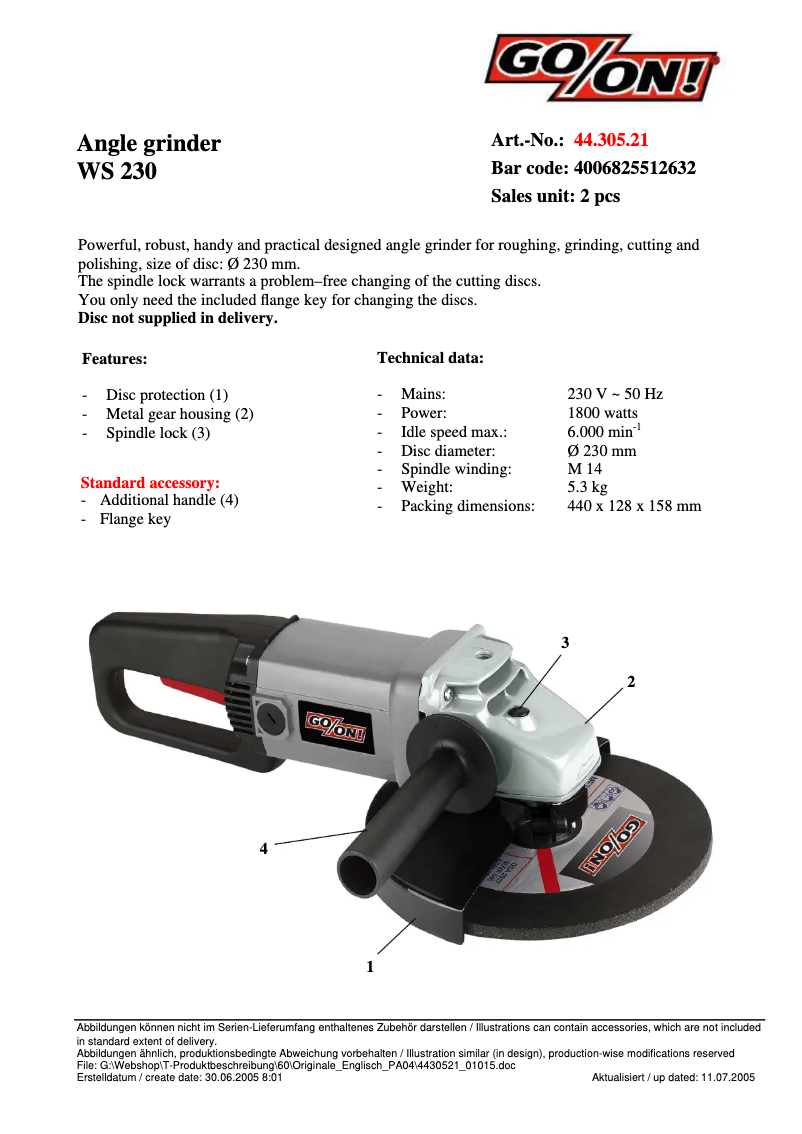 Page 1 of the manual User Manual GO/ON WS 230