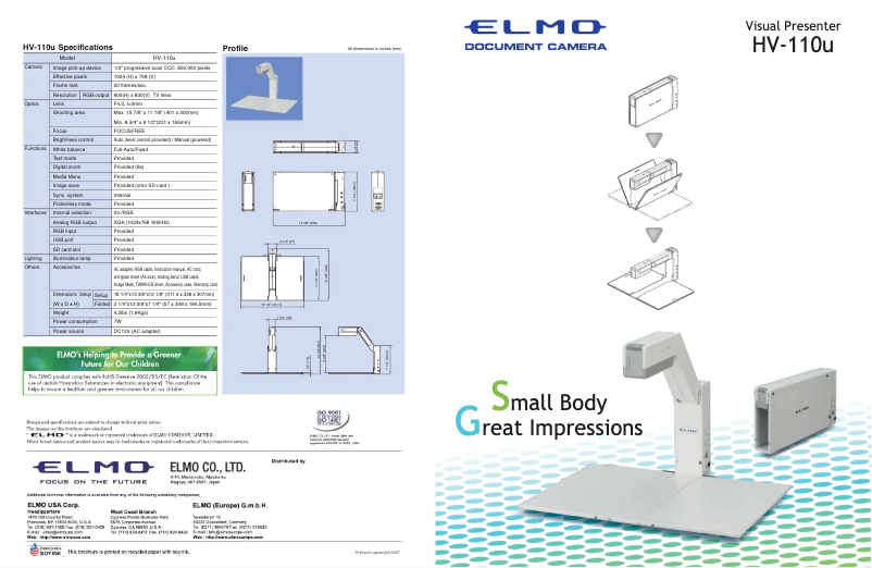 First page image of the manual for HV-110U