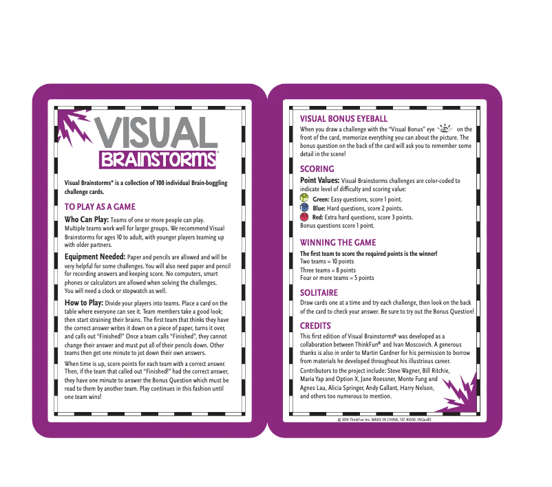 First page image of the manual for Visual Brainstorms