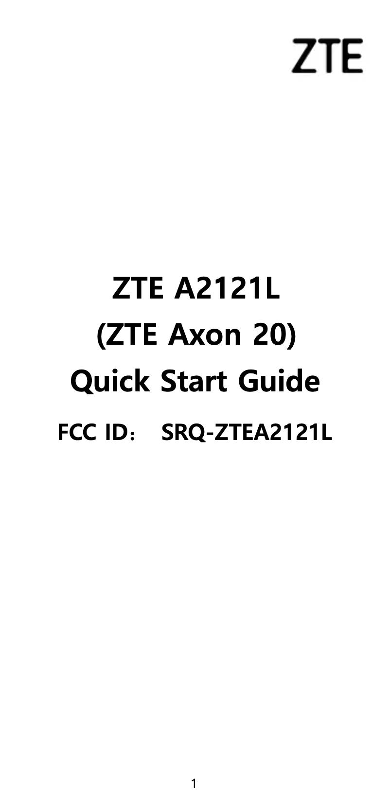 Page 1 of the manual Quick Start Guide ZTE Axon 20