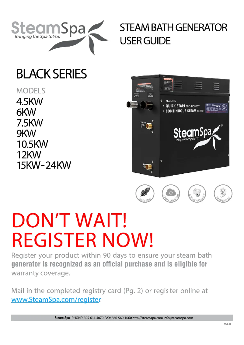 Page 1 of the manual User Manual SteamSpa Black Series BKT1200BN-A