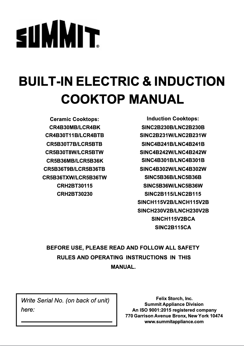 Page 1 of the manual User Manual Summit SINC5B36W