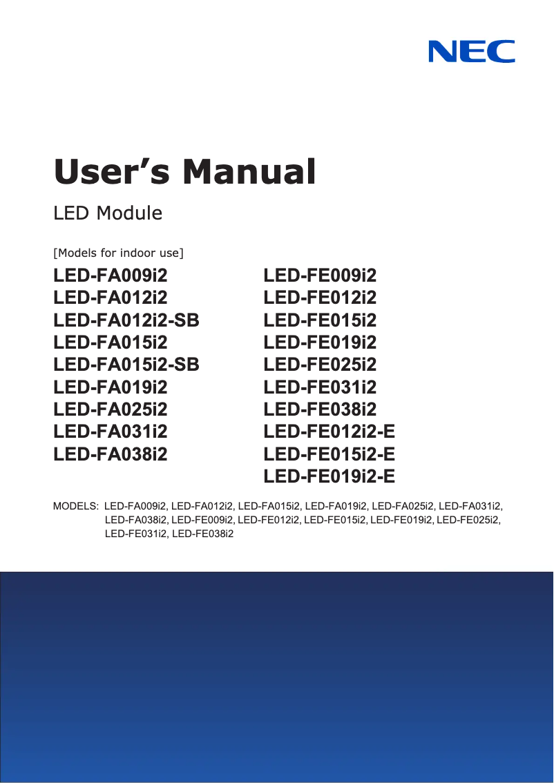 Page 1 of the manual User Manual NEC LED-FE038i2