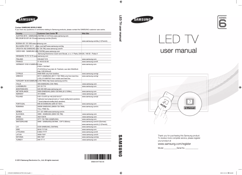 Page 1 of the manual Quick Start Guide Samsung UE55F6800SS