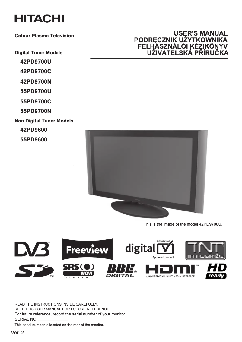 Page 1 of the manual User Manual Hitachi 55PD9700C