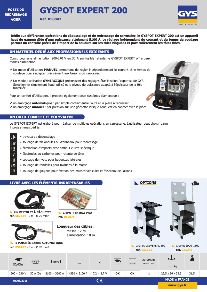 Page 1 of the manual Technical Sheet GYS Gyspot Expert 200