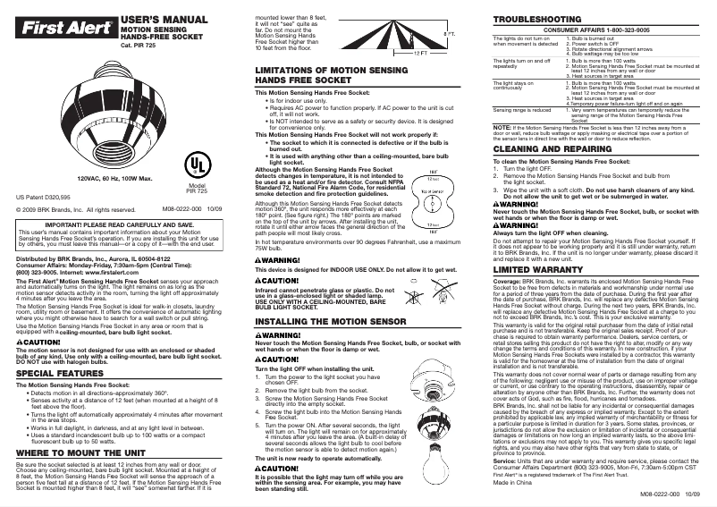 First page image of the manual for PIR725