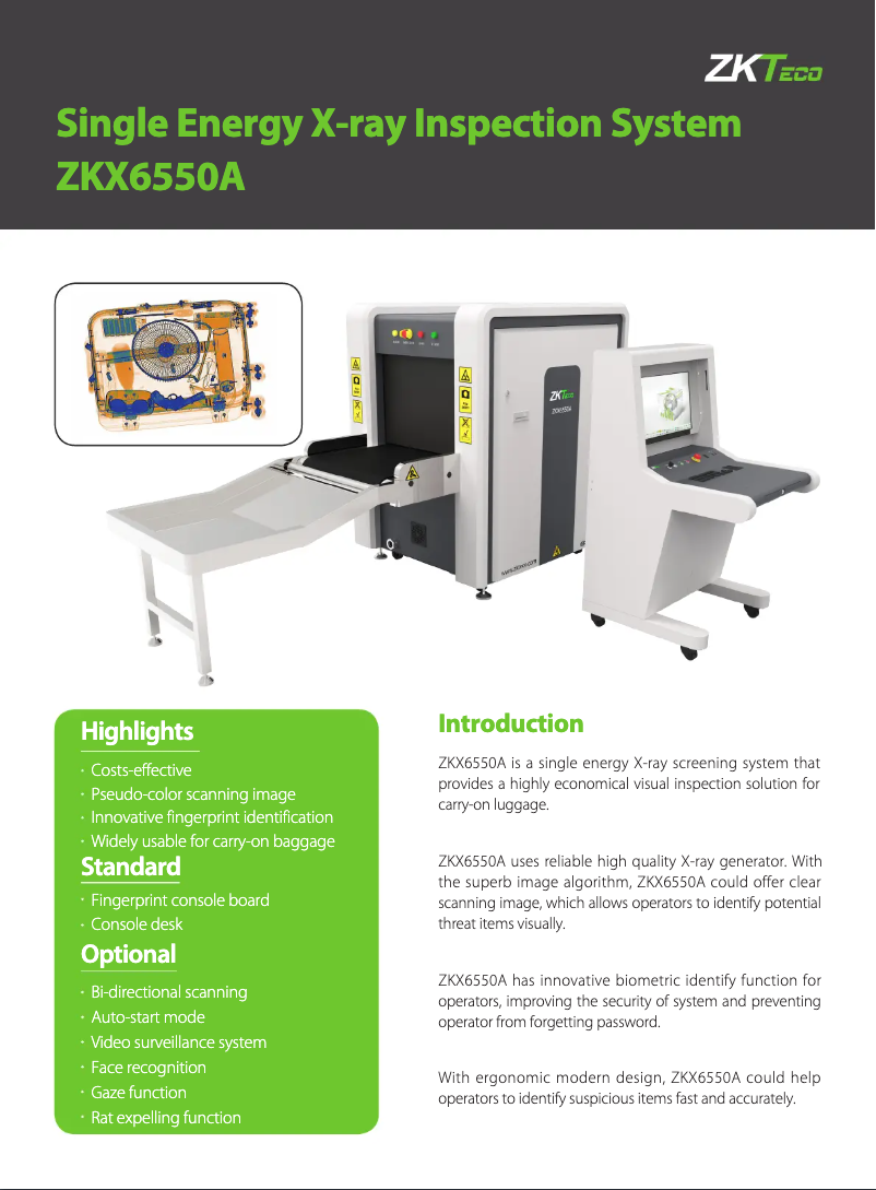 Page 1 de la notice Fiche technique ZKTeco ZKX6550A