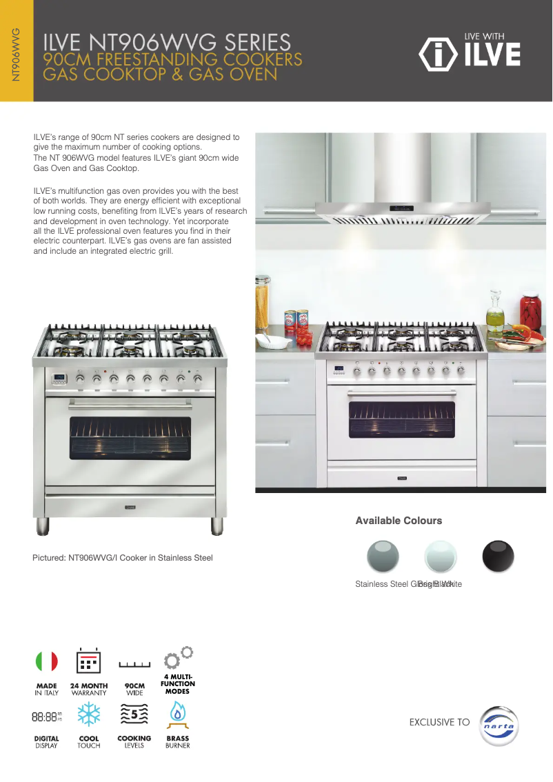 Page 1 of the manual Technical Sheet Ilve NT906WVGSS