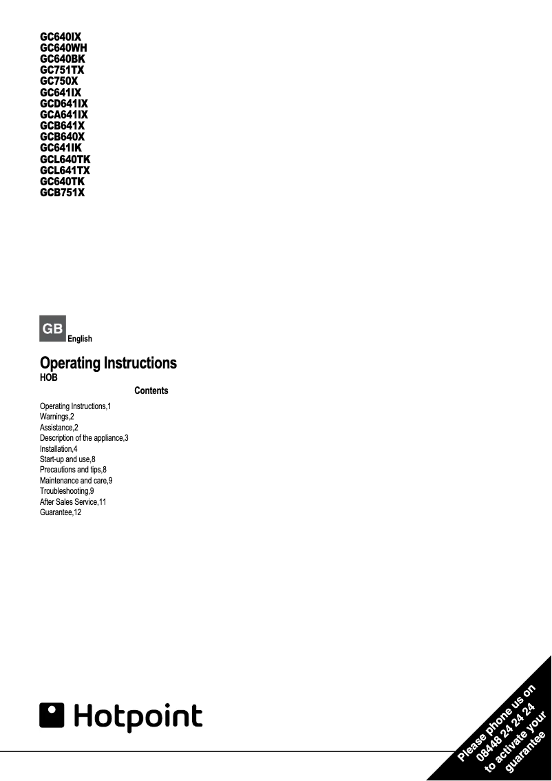 Page 1 of the manual User Manual Hotpoint GC751TX