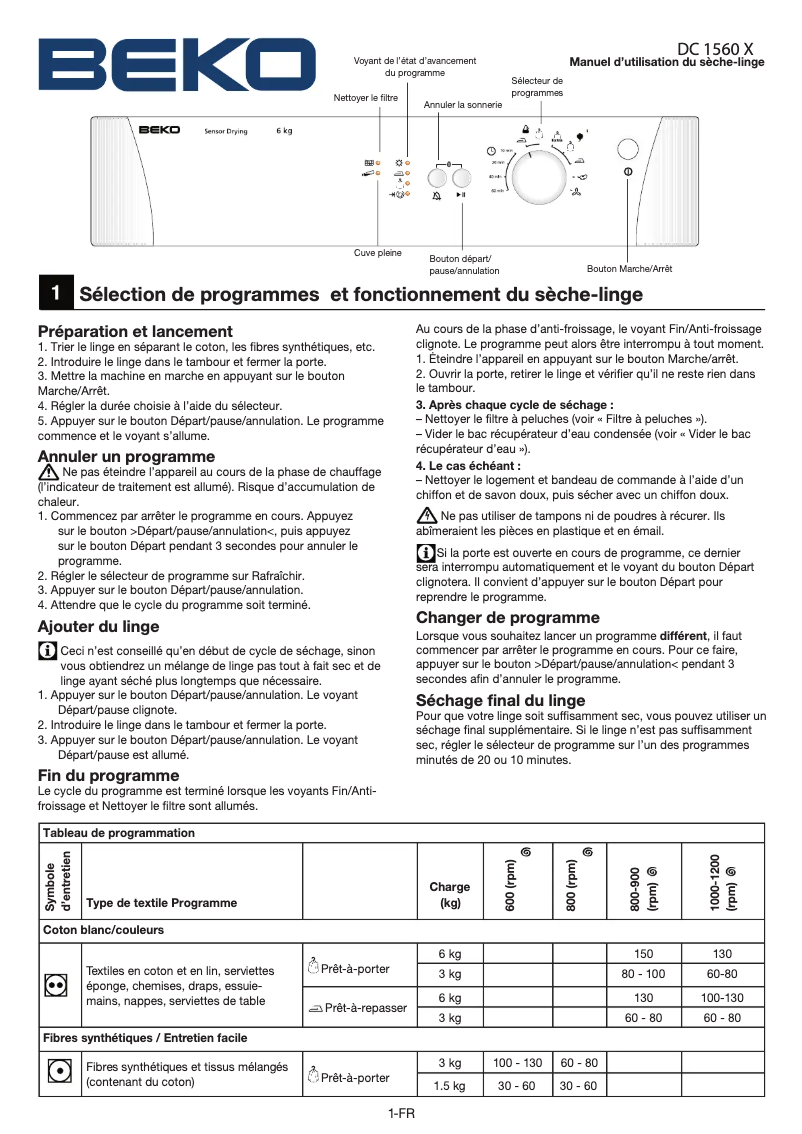First page image of the manual for DC 1560 XS